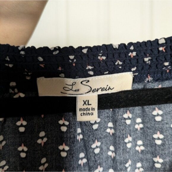 Les Serein Navy Floral Flowy Blouse sz XL Casual Chic - Picture 4 of 6